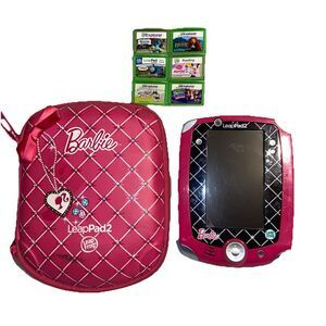 Leapfrog LeapPad2 Barbie Pink With Carrying Case & 6 Game Cartridges TESTED